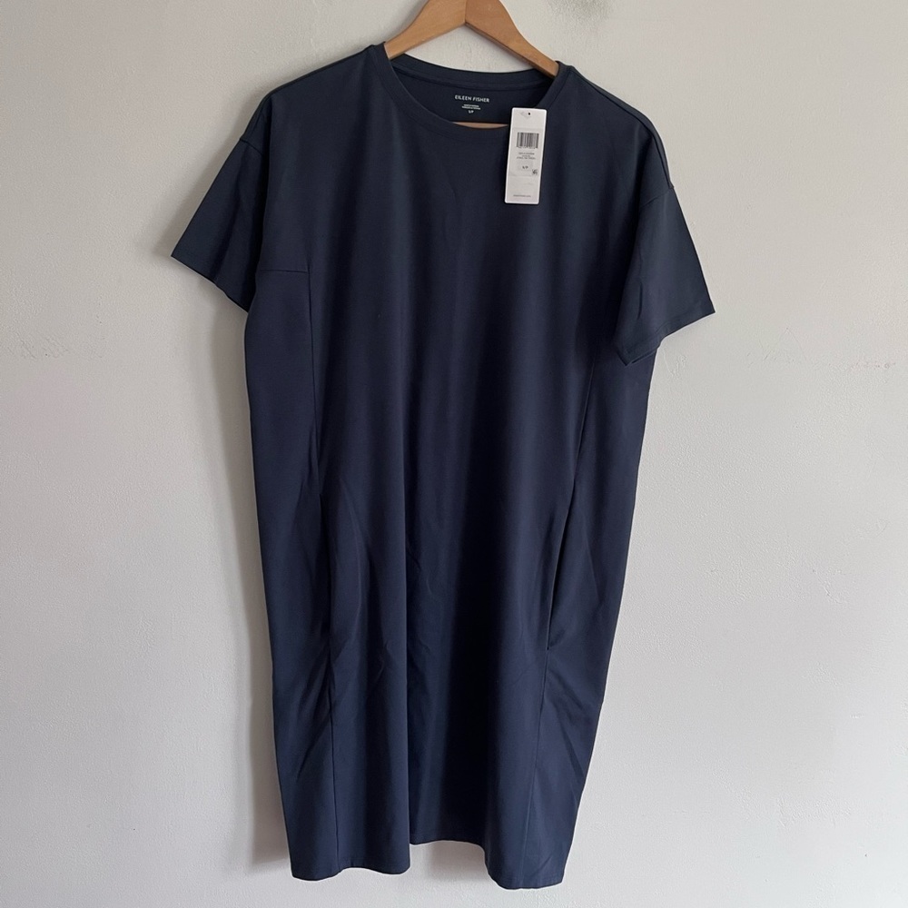 Eileen Fisher S20J1-D5081M Minimalist CORGANIC COTTON OCEAN JEWEL NK DRESS